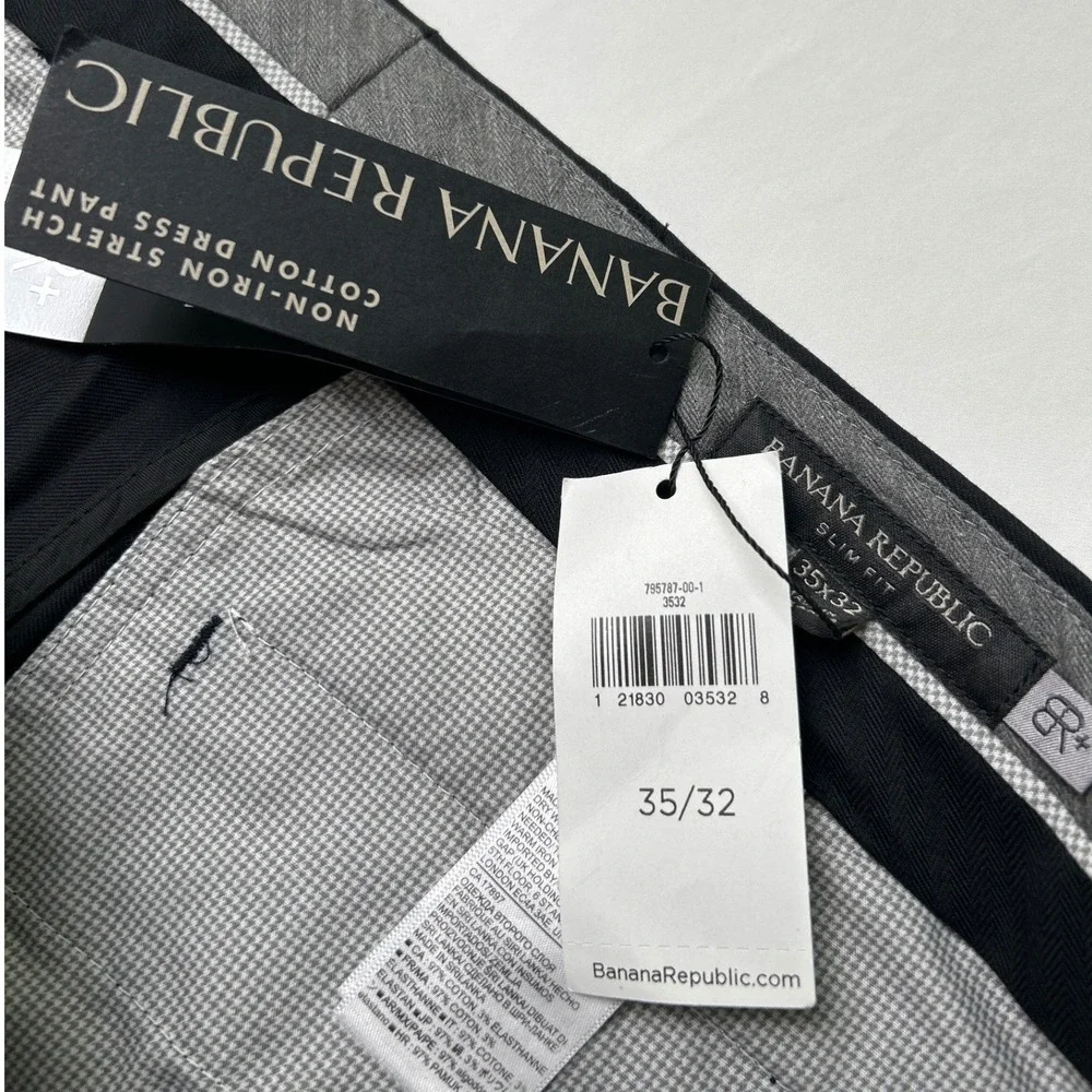 Banana Republic Men Slim Fit Non-Iron Stretch Cotton Dress Pant Size 35x32 Black